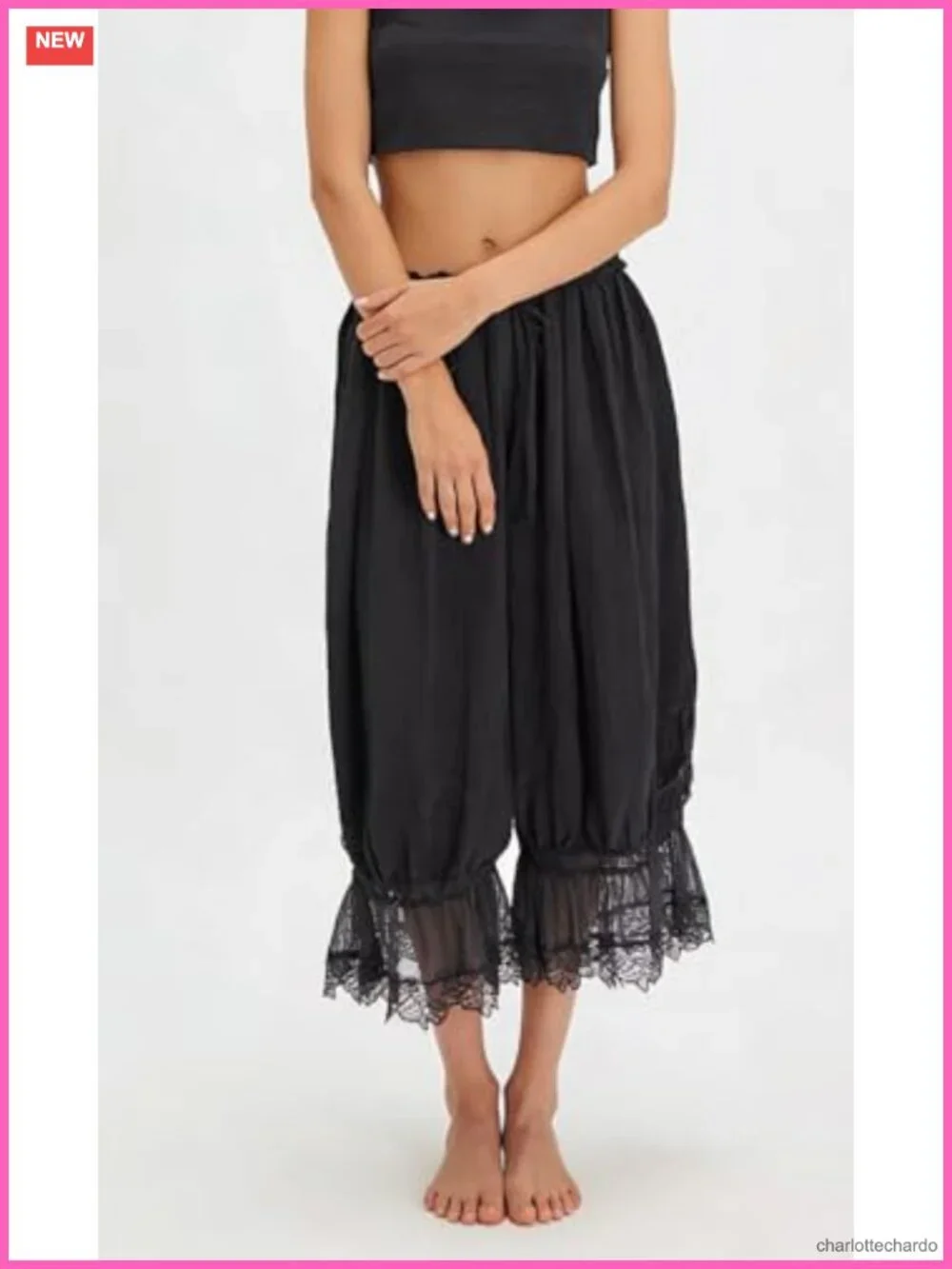 Women Ruffle Long Bloomer Y2k Lace Trim Pettipants Pantaloons Pajama Pants